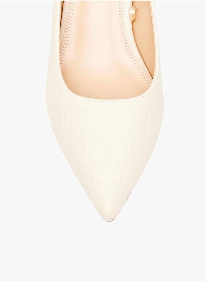 Womens Monogram Embossed Slip-On Pumps With Kitten Heels