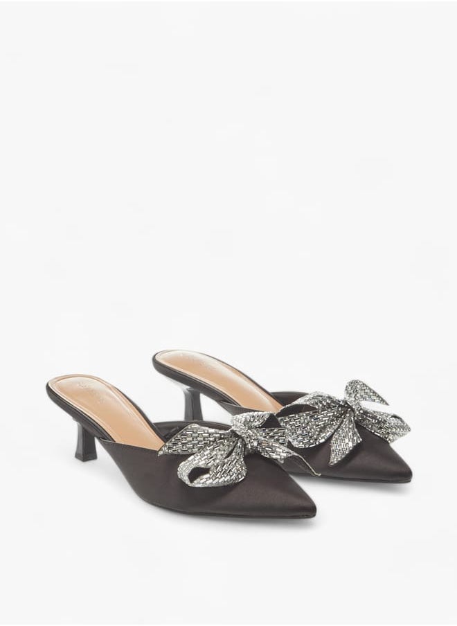 Womens Bow Embellished Slip-On Shoes With Kitten Heels Ramadan Collection