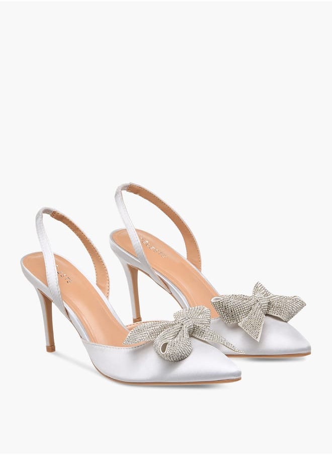 Women's Bow Embellished Slingback Shoes with Stiletto Heels Ramadan Collection