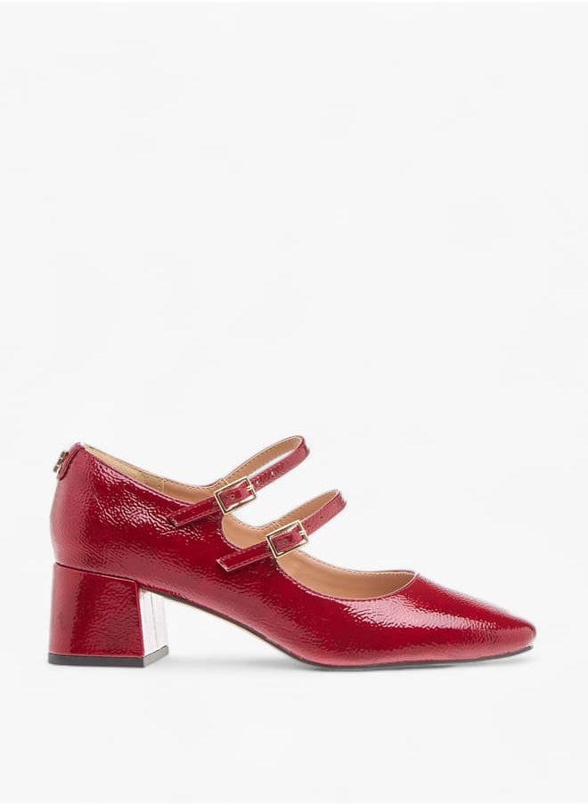 Womens Textured Double Strap Mary Jane Shoes With Block Heels