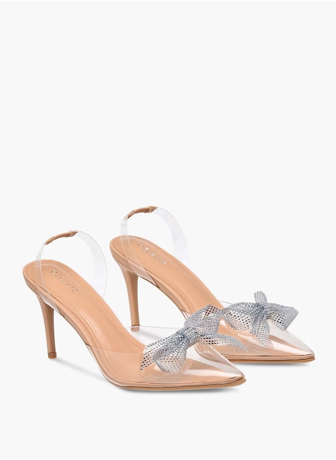 Women's Bow Embellished Slingback Shoes with Stiletto Heels Ramadan Collection