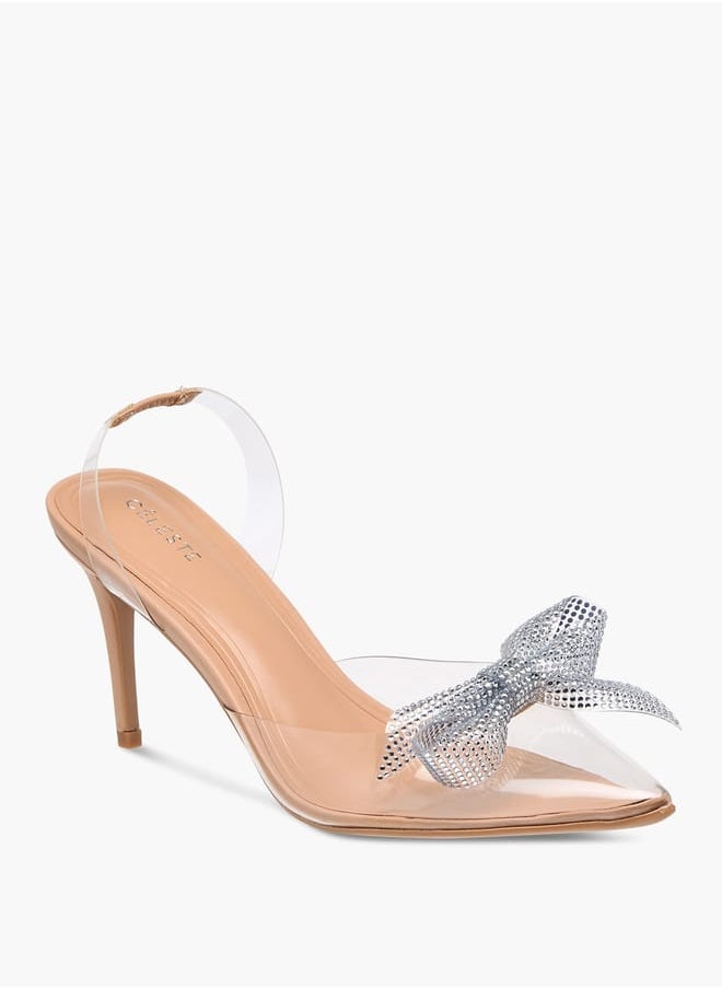 Women's Bow Embellished Slingback Shoes with Stiletto Heels Ramadan Collection