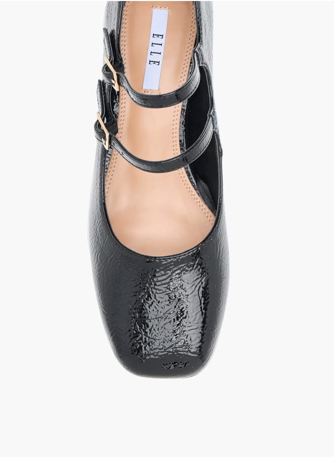 Womens Textured Double Strap Mary Jane Shoes With Block Heels