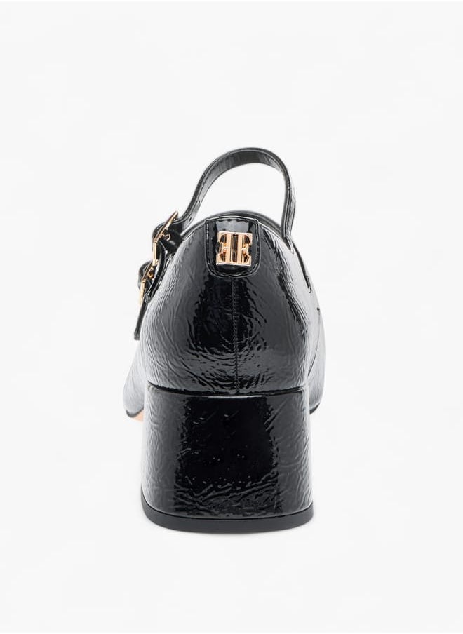 Womens Textured Double Strap Mary Jane Shoes With Block Heels