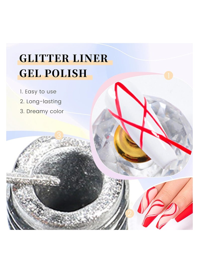 12-Color Glitter Gel Nail Polish Set - DIY Liner Art Kit for Professional Nail Design, Perfect for Nail Salons and Home Manicures, Includes Glitter Liner Polish for Creative Nail Art.