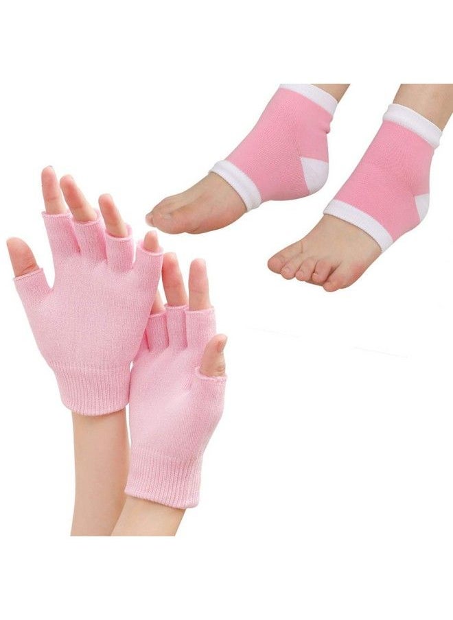 Moisturizing Fingerless Gloves And Heel Socks Cold Therapy Gel Moisturizing Gloves And Heel Socks Gel Spa For Moisturize Soften Repairing Dry Cracked Hands Feet Skin Care(Pink)