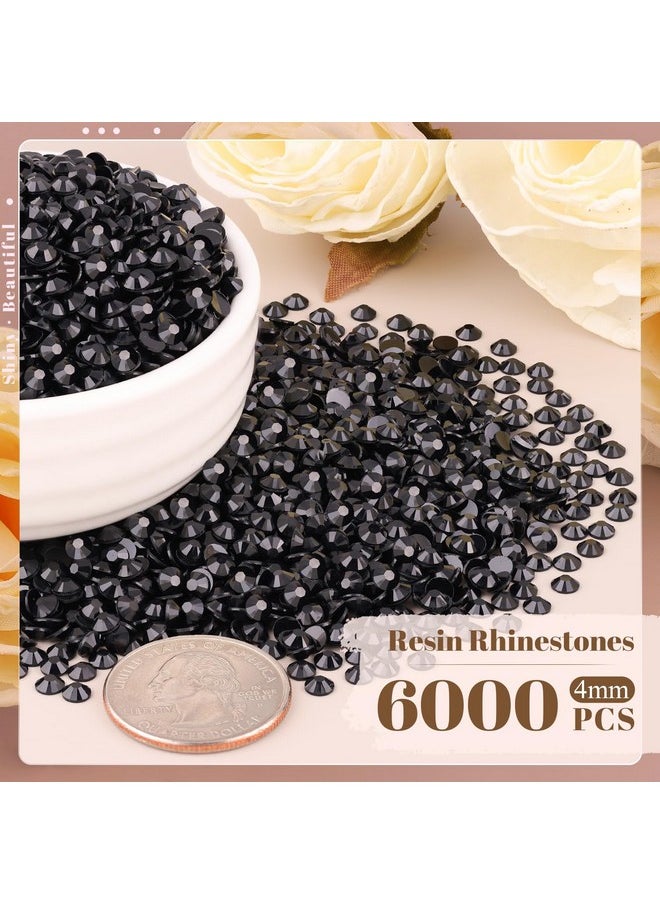 6000Pcs 4Mm Resin Rhinestones Bulk For Crafting (Black), Flatback Bedazzling Crystals For Crafts Diy Nail Decoration, Gems Charms For Tumbler Shoes Clothing Fabric With Pickup Pen And Tweezers