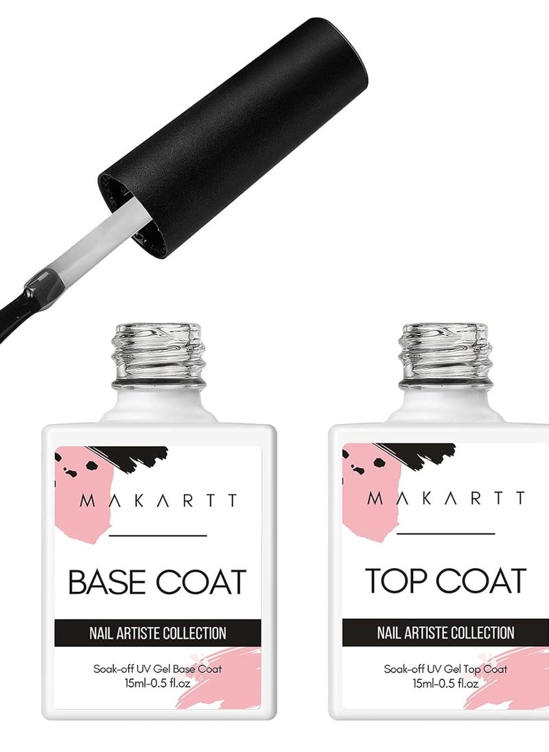 Makartt Base and Top Coat Gel, No Wipe Gel Top Coat and Base Coat, 2pcs 15ml Long Lasting Shine Clear Coat Nail Polish Need Nail Lamp, Nail Art Design...