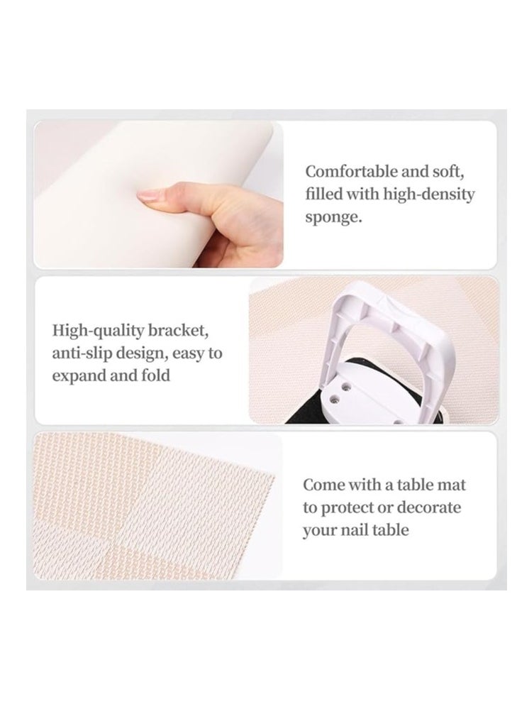 Nail Beauty Armrest Foldable Nail Hand Rest PU Leather Soft Sponge Hand Rest Nail Hand Pillow Stand with PVC Table Mat (White)