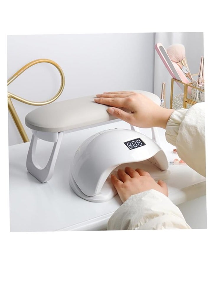 Nail Beauty Armrest Foldable Nail Hand Rest PU Leather Soft Sponge Hand Rest Nail Hand Pillow Stand with PVC Table Mat (White)