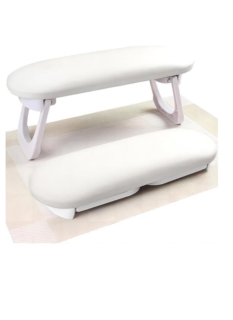 Nail Beauty Armrest Foldable Nail Hand Rest PU Leather Soft Sponge Hand Rest Nail Hand Pillow Stand with PVC Table Mat (White)