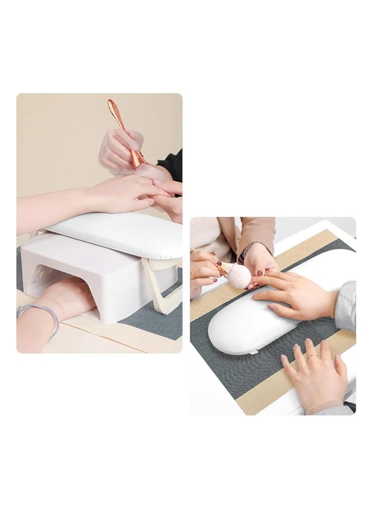 Nail Beauty Armrest Foldable Nail Hand Rest PU Leather Soft Sponge Hand Rest Nail Hand Pillow Stand with PVC Table Mat (White)