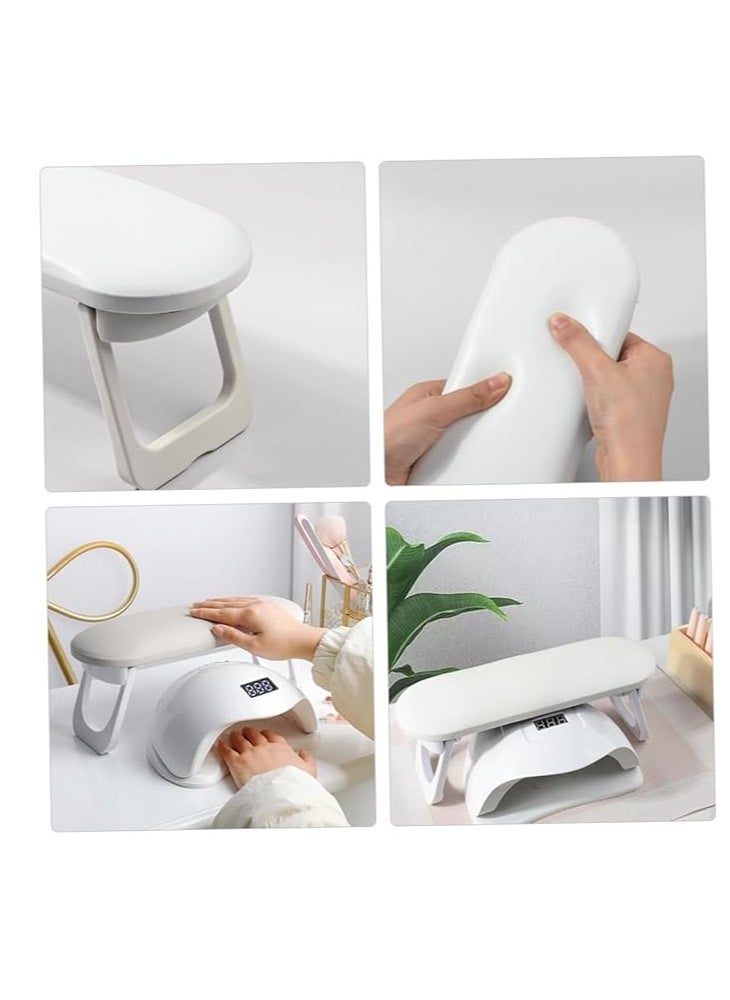 Nail Beauty Armrest Foldable Nail Hand Rest PU Leather Soft Sponge Hand Rest Nail Hand Pillow Stand with PVC Table Mat (White)