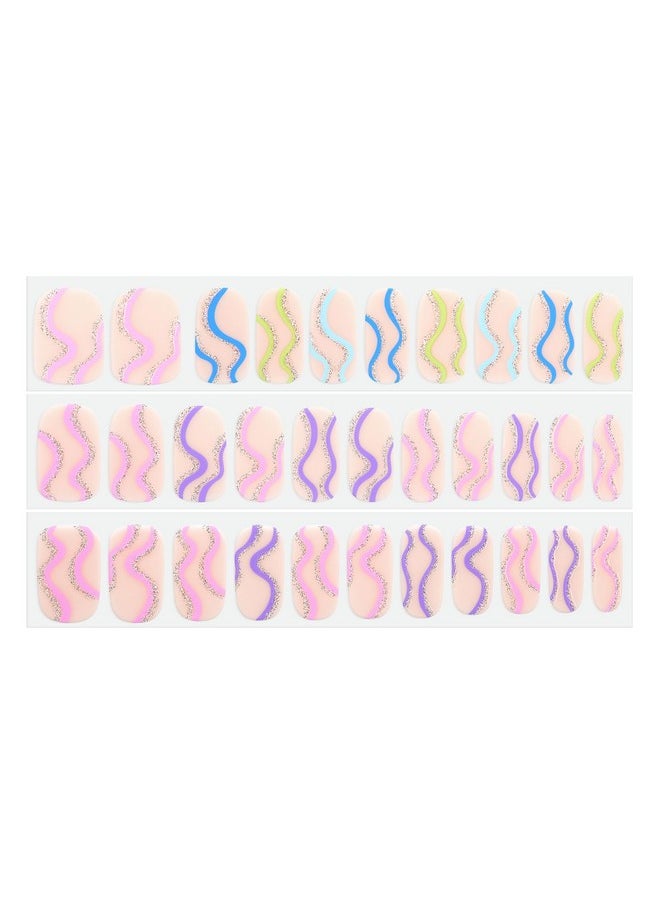 Gloss Nail Strips - Spring Swirl | Uv Free, Chip Resistant, Long Lasting Gel Nail Stickers | Contains 32 Nail Wraps, 1 Prep Pad, 1 Nail File