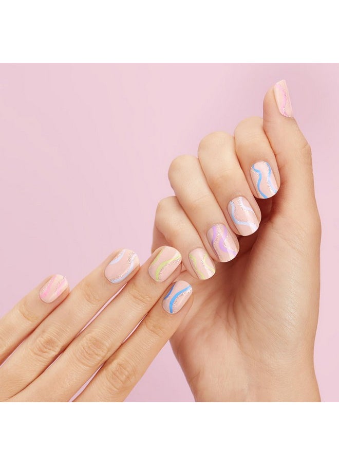 Gloss Nail Strips - Spring Swirl | Uv Free, Chip Resistant, Long Lasting Gel Nail Stickers | Contains 32 Nail Wraps, 1 Prep Pad, 1 Nail File