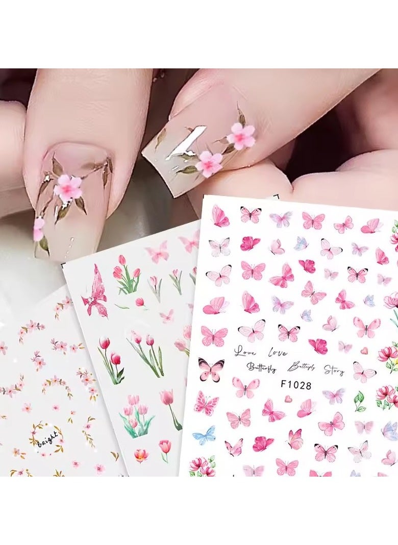 New Spring Fresh Flowers Butterfly 3D Nail Stickers Colorful Laser Butterflies Geometric Pattern Stickers Nail Decoration 1PCS