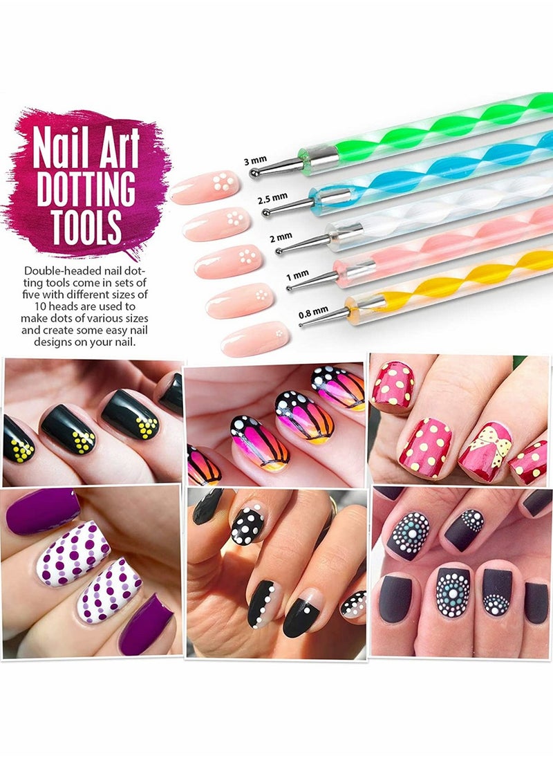 Creative Nail Art Brush Set with Dotting Tools Glitter Sequins Foil Flakes and Rhinestones for Stunning Nail Designs