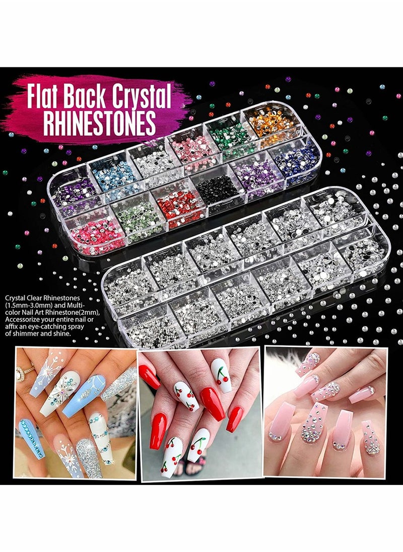 Creative Nail Art Brush Set with Dotting Tools Glitter Sequins Foil Flakes and Rhinestones for Stunning Nail Designs