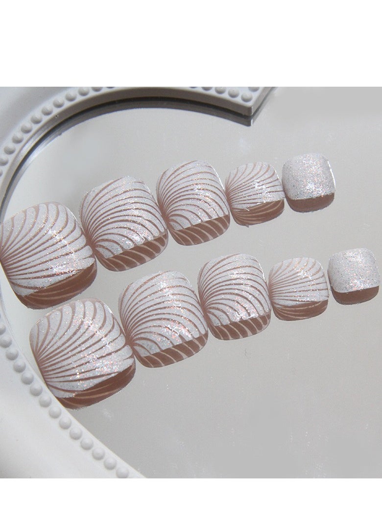 24 Pcs Press-On Toe Nails, White Gradient with Curved Design, Perfect for Elegant Manicures