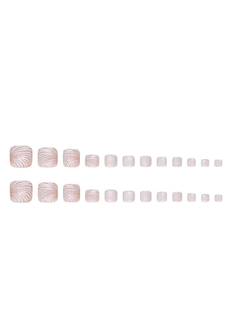 24 Pcs Press-On Toe Nails, White Gradient with Curved Design, Perfect for Elegant Manicures