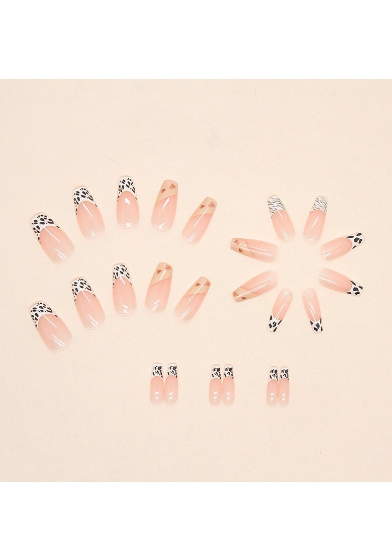 24 Pcs Ballet French Tip Press-On Nails, Includes Jelly Glue, Nail File, Wipes, and Wooden Stick, Perfect for Stylish Manicures at Home