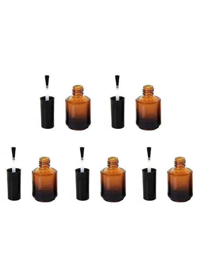 5 Pcs 7Ml Empty Nail Oil Bottle, Round Brown Glass Liquid Container, Refillable, Brush Lid