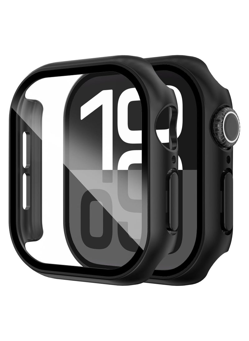 2 Pack Compatible with Apple Watch Series 10 Case 46mm for Men Women, Hard PC Case with Tempered Glass Apple Watch Screen Protector for 42mm 46mm iWatch 10 Cover (46mm, Black/Black)