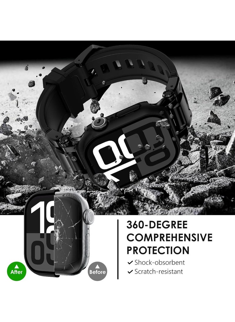 2 Pack Compatible with Apple Watch Series 10 Case 46mm for Men Women, Hard PC Case with Tempered Glass Apple Watch Screen Protector for 42mm 46mm iWatch 10 Cover (46mm, Black/Black)