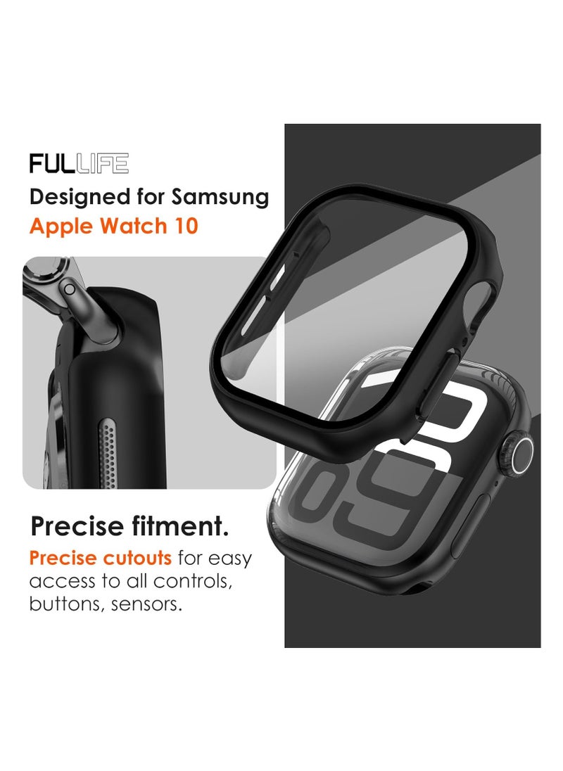 2 Pack Compatible with Apple Watch Series 10 Case 46mm for Men Women, Hard PC Case with Tempered Glass Apple Watch Screen Protector for 42mm 46mm iWatch 10 Cover (46mm, Black/Black)