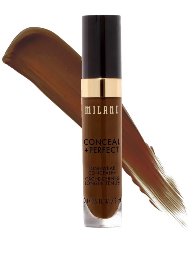 Milani Conceal + Perfect Longwear Concealer in 185 Cool Cocoa – Full Coverage, Lightweight Formula, 16-Hour Wear, Hydrating and Crease-Proof for Flawless Skin, 0.17 fl oz