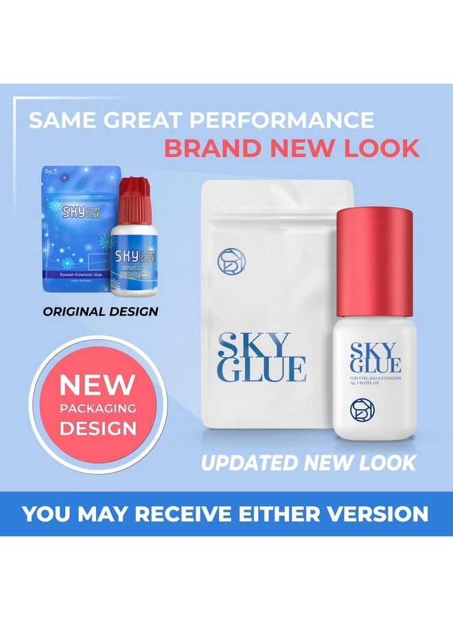 Sky Glue For Eyelash Extensions S+ | Super Strong Lash Extension Glue | Professional Black Adhesive For Long Lasting Semi Permanent Individual Lash Extensions | Fast Drying / 7+ Week Retention 5Ml