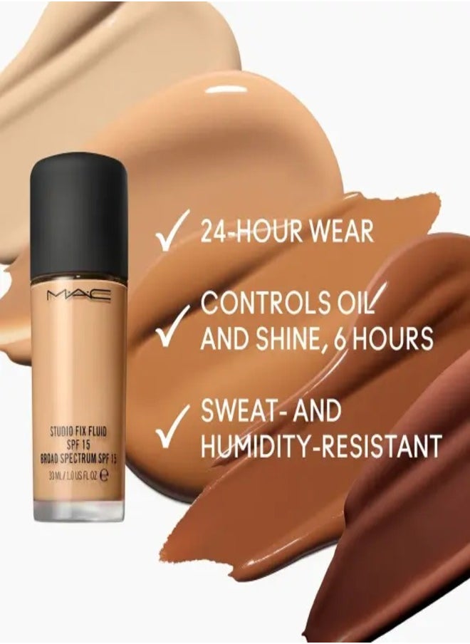 MAC Studio Fix Fluid SPF 15 Foundation NC25 – 24HR Long-Wear, Matte Finish, Oil Control, Medium-to-Full Coverage