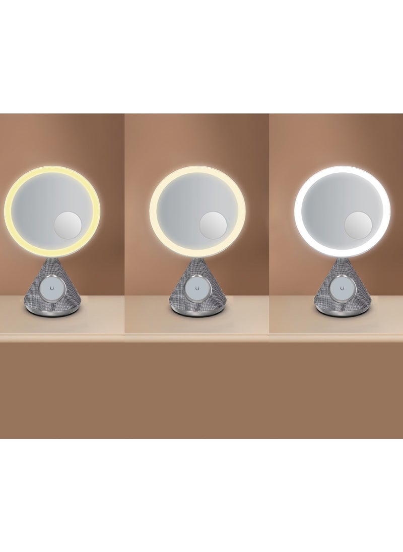 LED Makeup Mirror with Magsafe and Speaker / 30M Bluetooth Distance / 3 Color Temperatures / Magsafe Charger / Adjustable LED Light - Silver