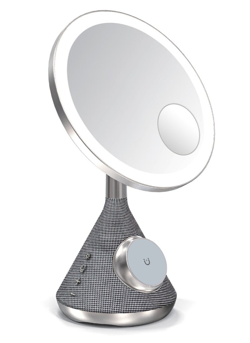 LED Makeup Mirror with Magsafe and Speaker / 30M Bluetooth Distance / 3 Color Temperatures / Magsafe Charger / Adjustable LED Light - Silver