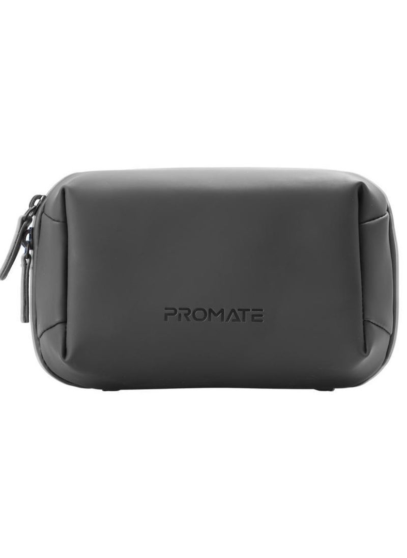 Compact Tech Essential Organizer Pouch Bag with Multiple Compartments - Black