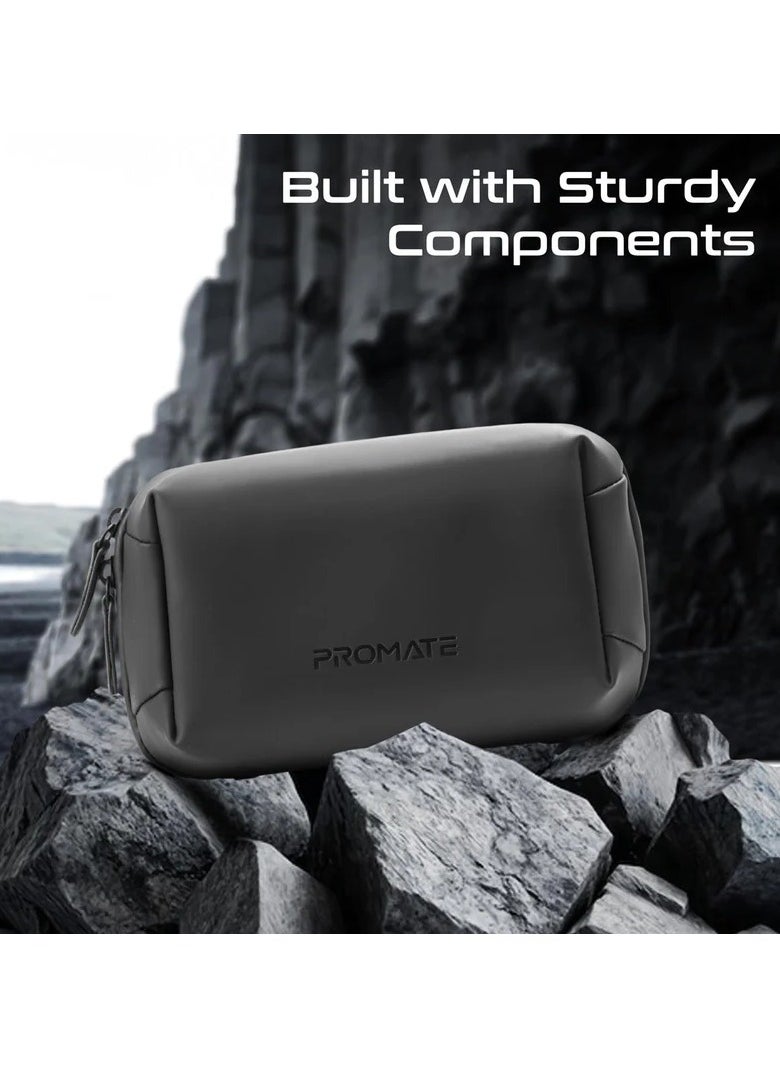 Compact Tech Essential Organizer Pouch Bag with Multiple Compartments - Black