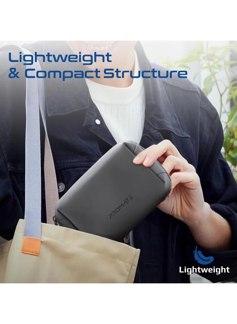 Compact Tech Essential Organizer Pouch Bag with Multiple Compartments - Black