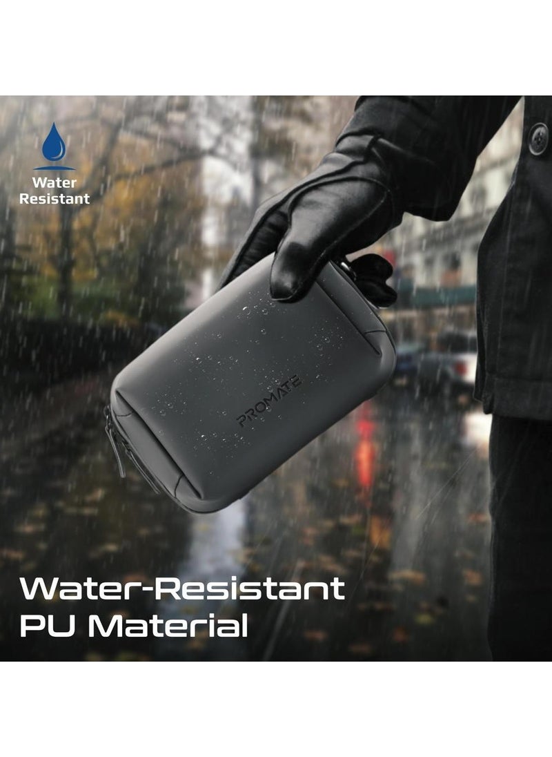 Compact Tech Essential Organizer Pouch Bag with Multiple Compartments - Black