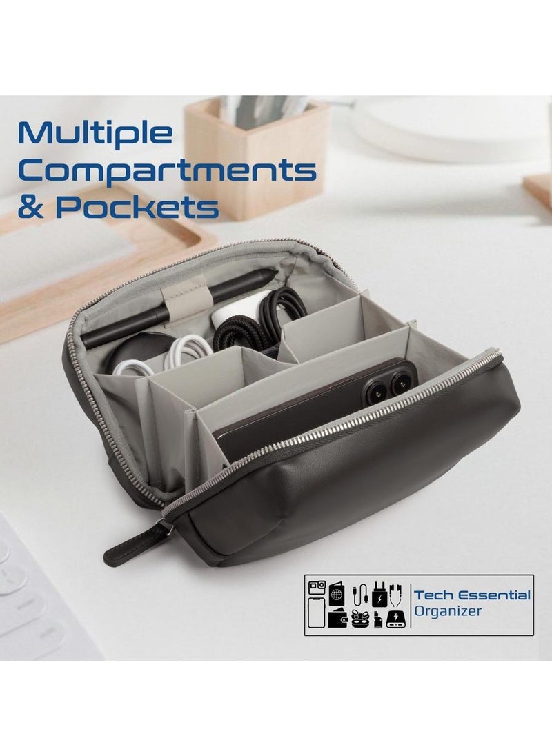 Compact Tech Essential Organizer Pouch Bag with Multiple Compartments - Black
