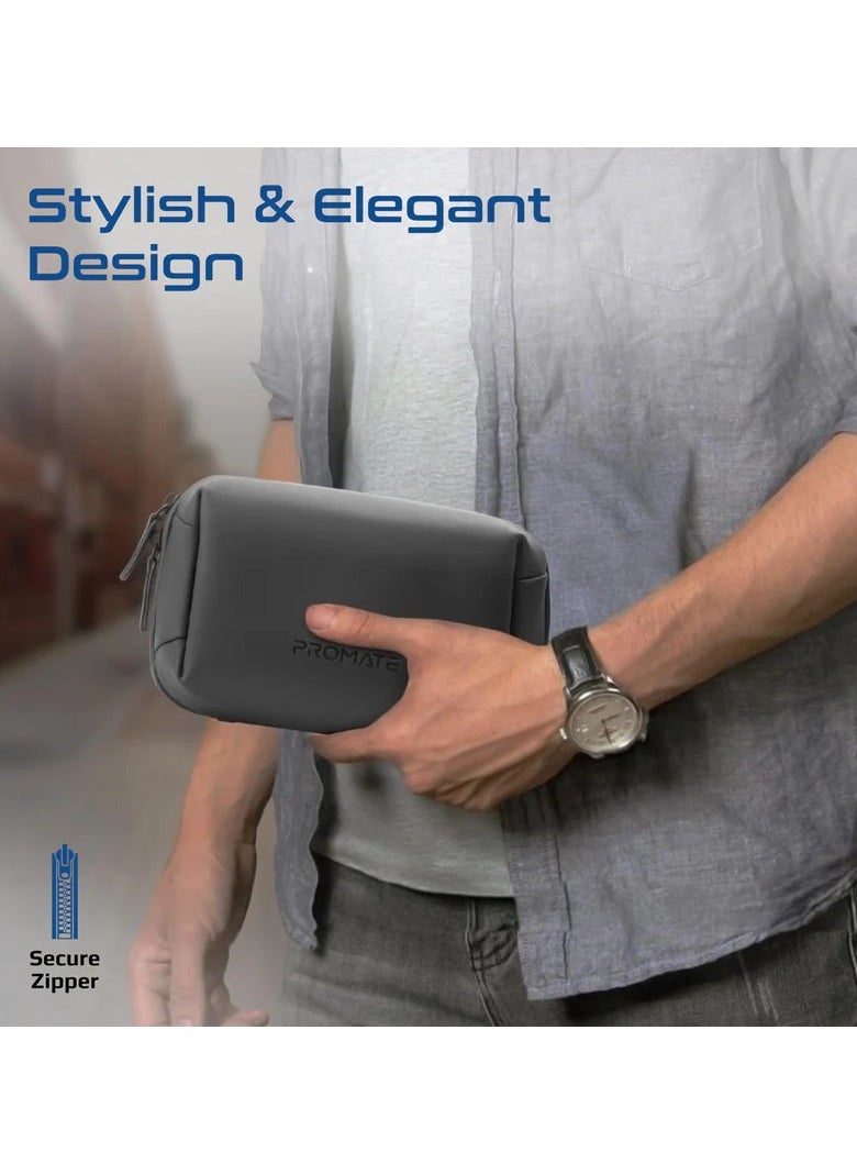 Compact Tech Essential Organizer Pouch Bag with Multiple Compartments - Black