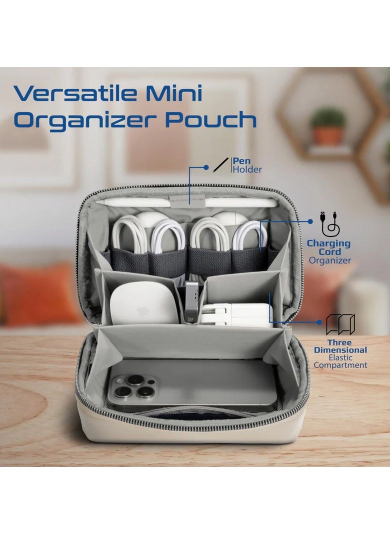 Compact Tech Essential Organizer Pouch Bag with Multiple Compartments white