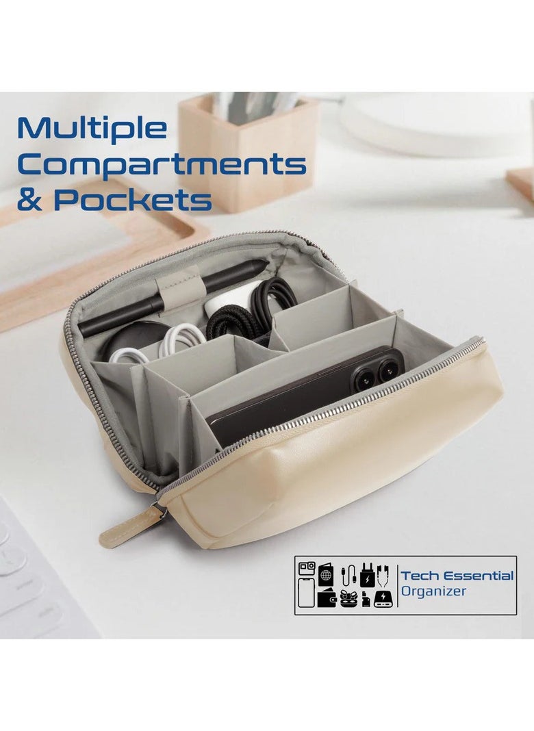 Compact Tech Essential Organizer Pouch Bag with Multiple Compartments white