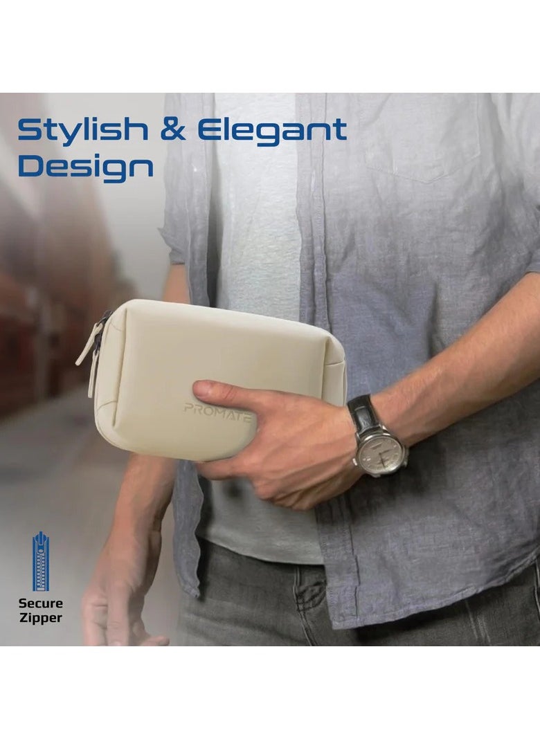 Compact Tech Essential Organizer Pouch Bag with Multiple Compartments white