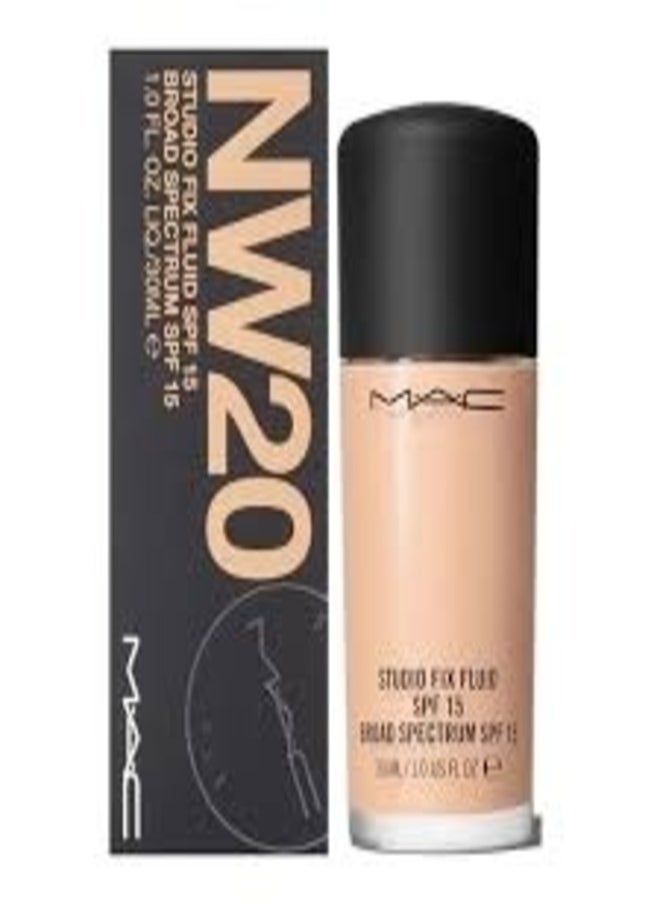 MAC Studio Fix Fluid SPF 15 Foundation NW20 – 24HR Long-Wear, Matte Finish, Oil Control, Medium-to-Full Coverage
