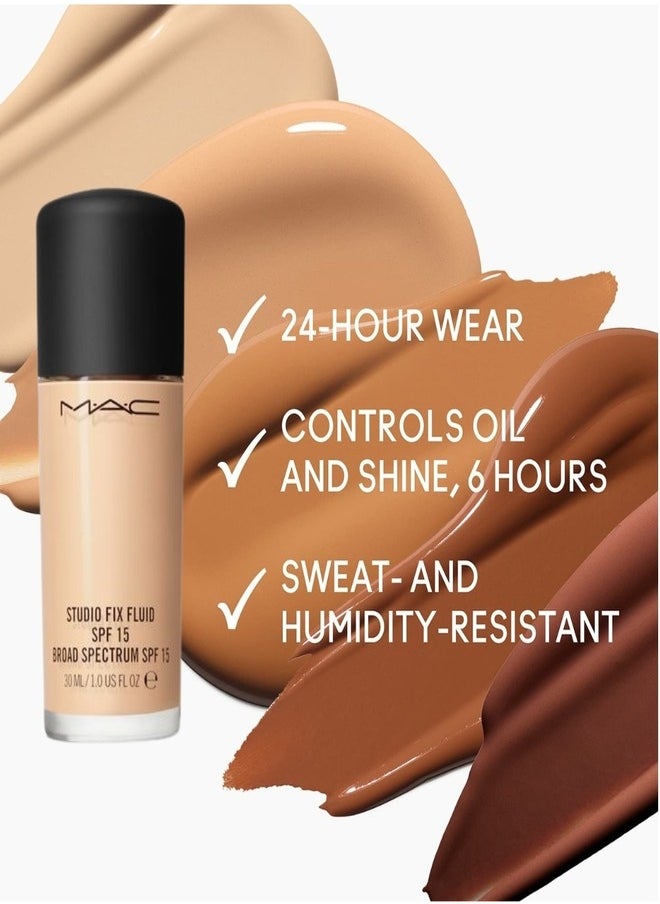 MAC Studio Fix Fluid SPF 15 Foundation NC15 – 24HR Long-Wear, Matte Finish, Oil Control, Medium-to-Full Coverage
