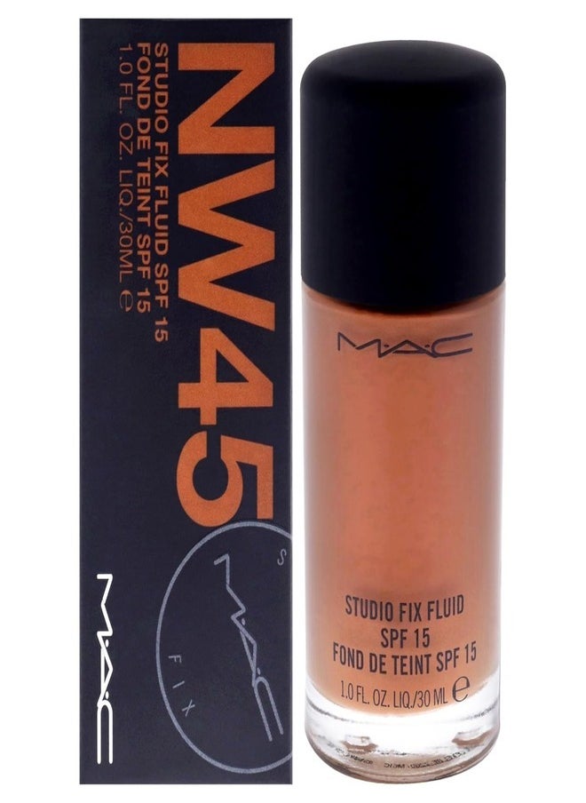 MAC Studio Fix Fluid SPF 15 Foundation NW45 – 24HR Long-Wear, Matte Finish, Oil Control, Medium-to-Full Coverage
