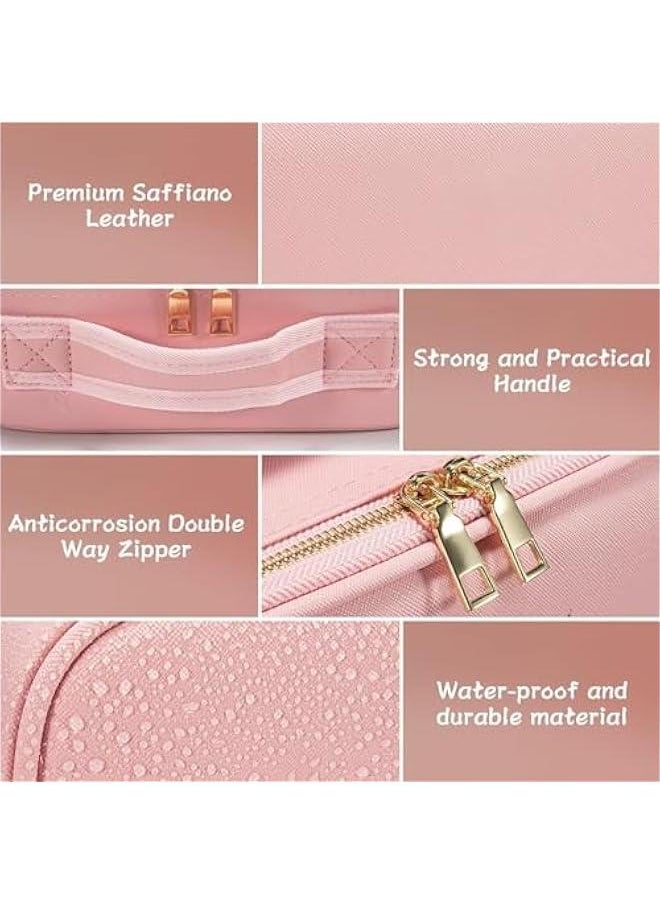 Makeup Bag with Mirror and Light 3 Colors,Travel Makeup Train Case Cosmetic Organizer,Portable Artist Storage Bag with Adjustable Dividers Makeup Brushes Storage Organizer,Gift for Women