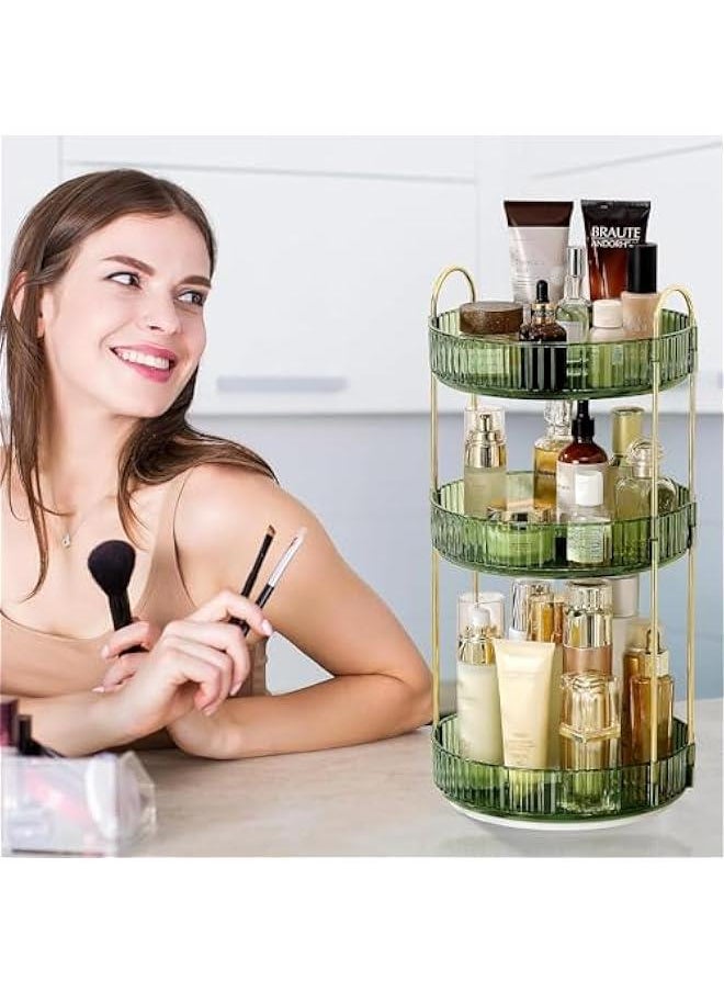 Rotating Makeup Organizer for Vanity 3 Tier, High-Capacity Skincare Clear Make Up Storage Perfume Organizers Cosmetic Dresser Organizer Countertop 360 Spinning (40-09)
