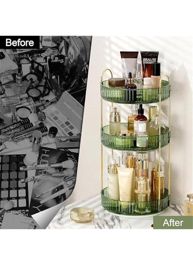 Rotating Makeup Organizer for Vanity 3 Tier, High-Capacity Skincare Clear Make Up Storage Perfume Organizers Cosmetic Dresser Organizer Countertop 360 Spinning (40-09)