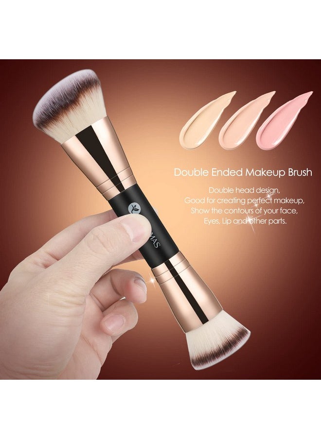 Foundation Makeup Brush, Premium Kabuki Brush, Double-Ended Contour Brush (Flat/Angled Round Top) For Blending Liquid Powder Concealer Cream Blush Makeup Brush